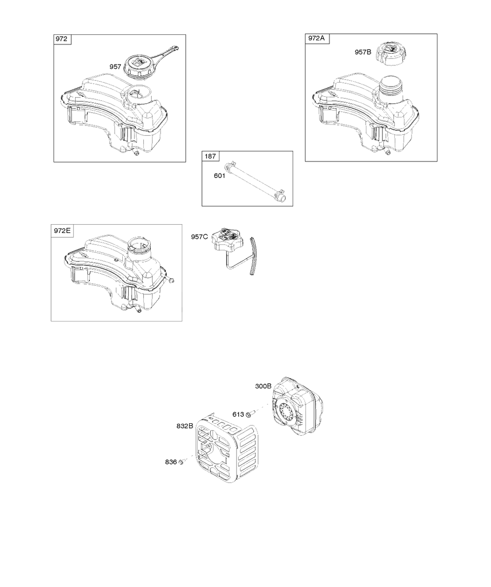 Exhaust System, Fuel Supply Diagram and Parts List for  Briggs and Stratton Engine